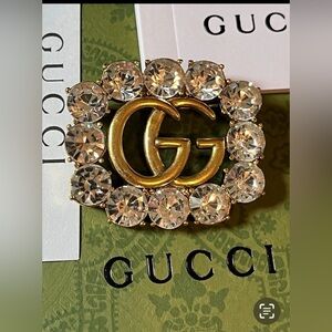 Gucci brooch authentic vintage gold crystal gg pin italy